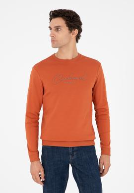 Turuncu Regular Fit Bisiklet Yaka Pamuklu Sweatshirt