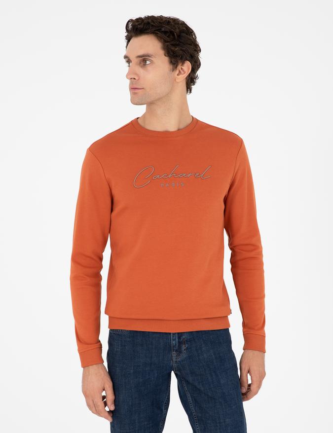 Turuncu Regular Fit Bisiklet Yaka Pamuklu Sweatshirt