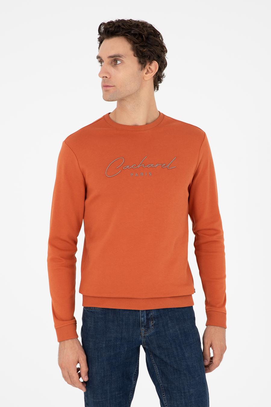 Turuncu Regular Fit Bisiklet Yaka Pamuklu Sweatshirt - 50296883025