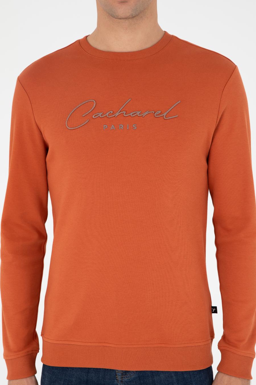 Turuncu Regular Fit Bisiklet Yaka Pamuklu Sweatshirt - 50296883025