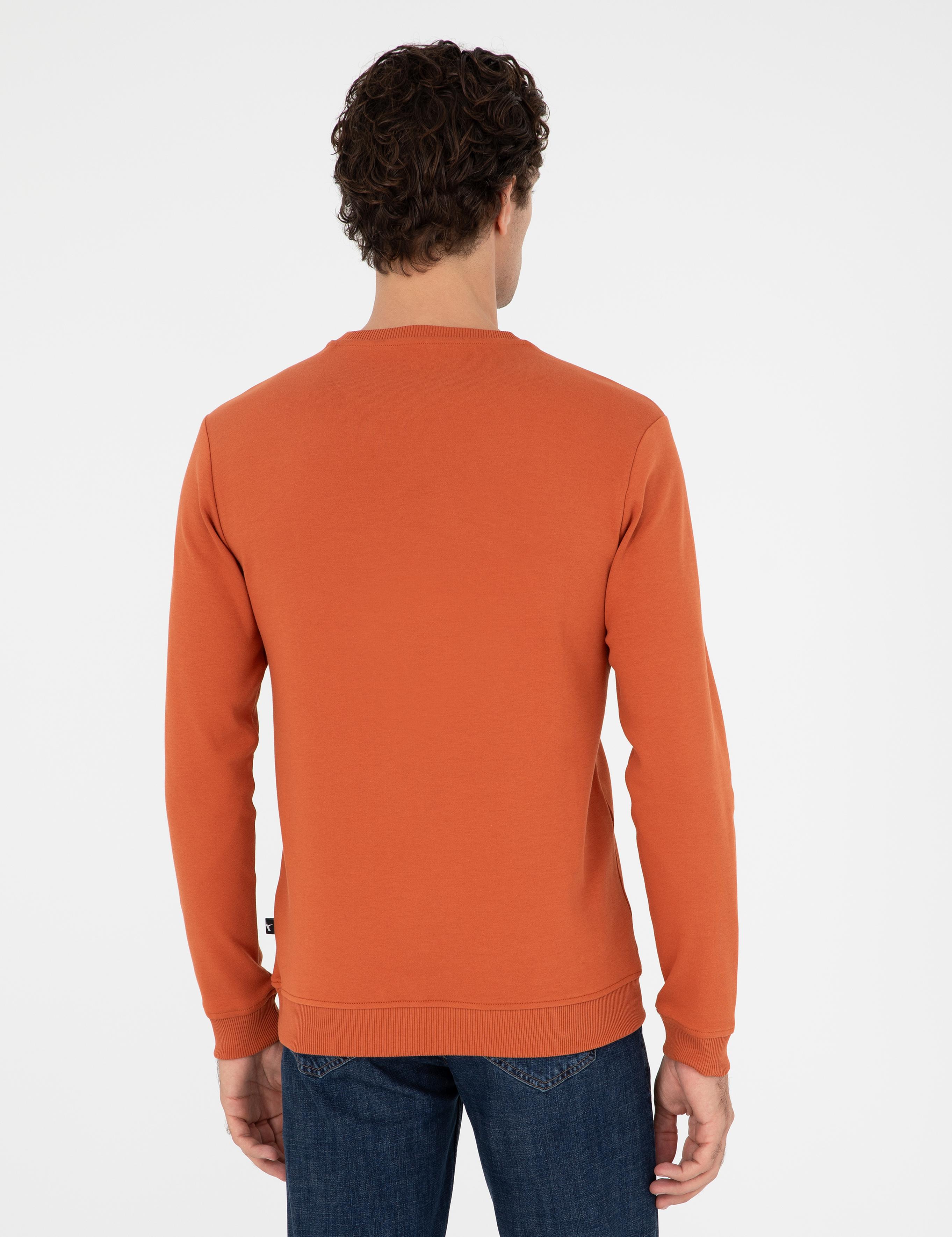 Turuncu Regular Fit Bisiklet Yaka Pamuklu Sweatshirt - 50296883025