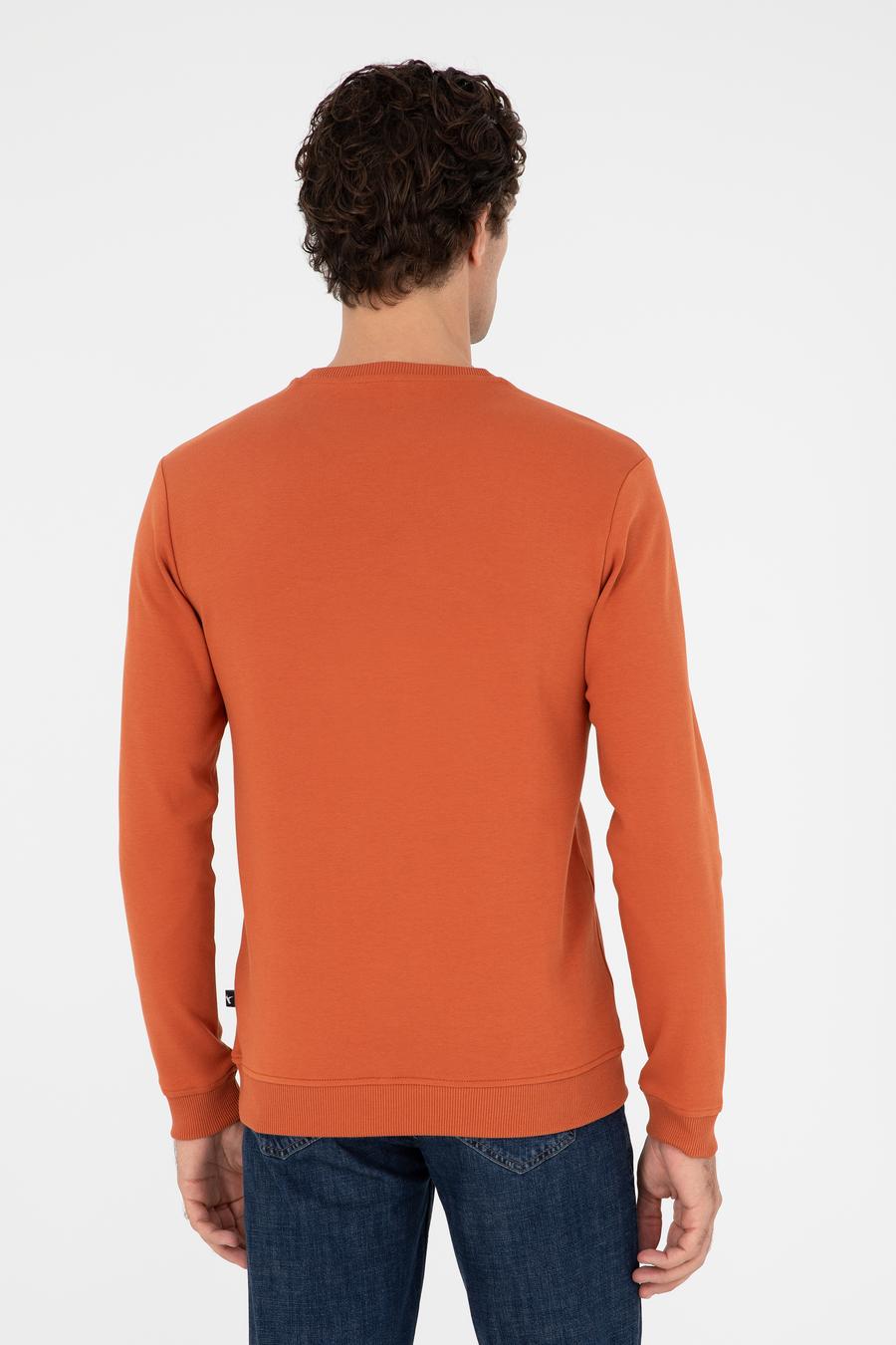 Turuncu Regular Fit Bisiklet Yaka Pamuklu Sweatshirt - 50296883025