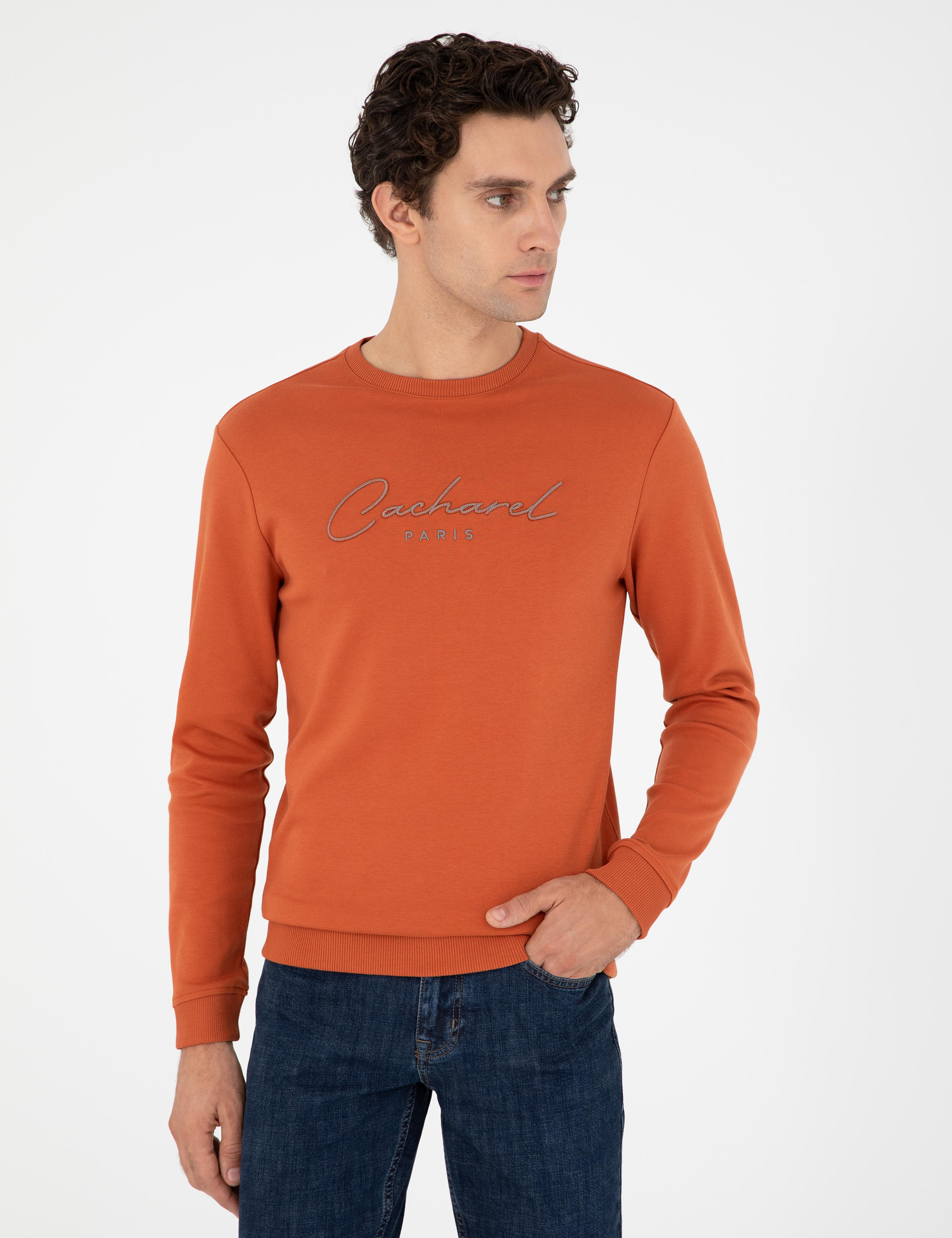 Turuncu Regular Fit Bisiklet Yaka Pamuklu Sweatshirt - 50296883025