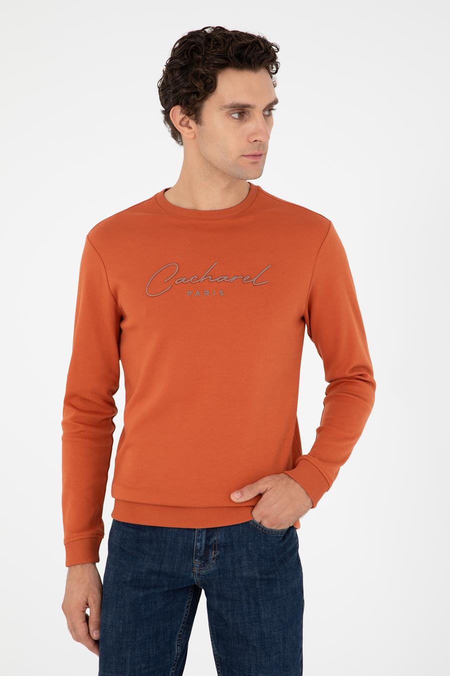 Turuncu Regular Fit Bisiklet Yaka Pamuklu Sweatshirt - 50296883025