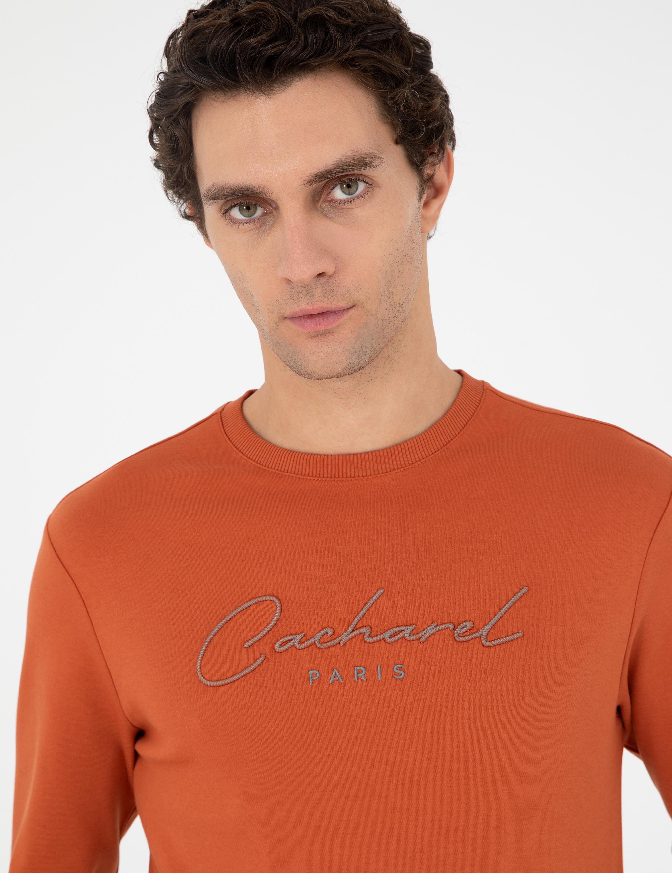 Turuncu Regular Fit Bisiklet Yaka Pamuklu Sweatshirt - 50296883025