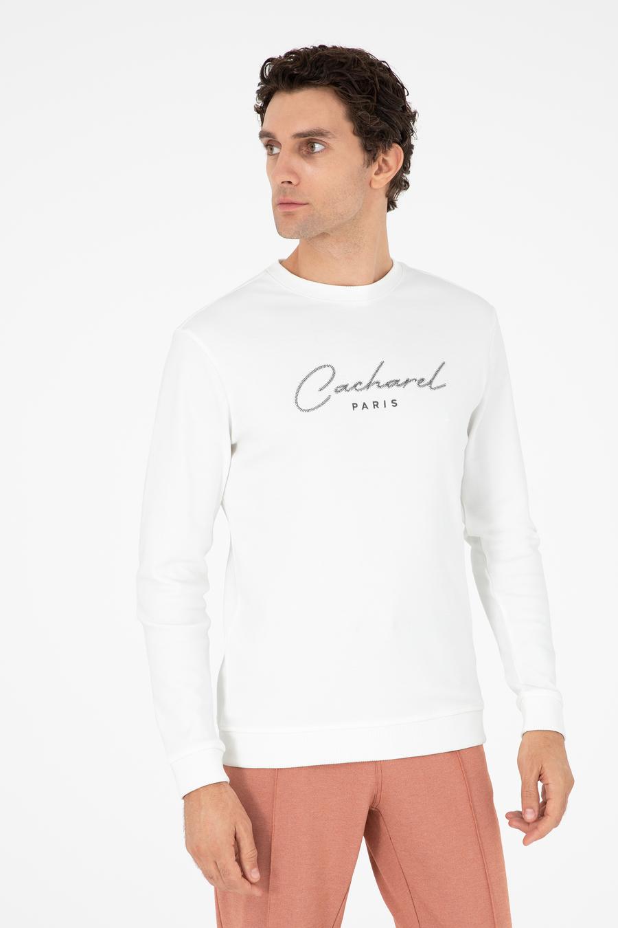 Ekru Regular Fit Bisiklet Yaka Pamuklu Sweatshirt - 50296883018