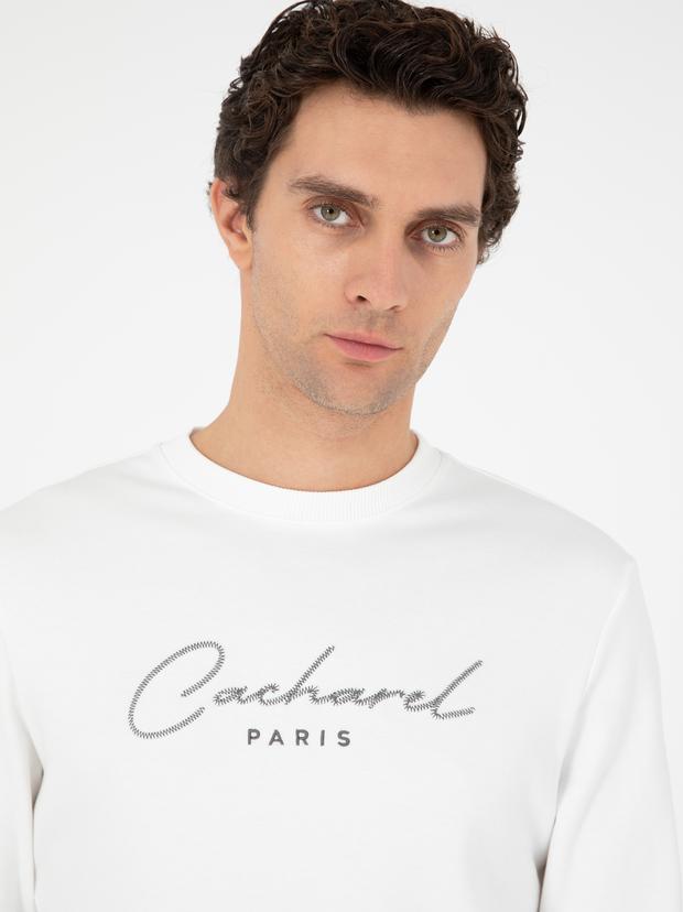Ekru Regular Fit Bisiklet Yaka Pamuklu Sweatshirt
