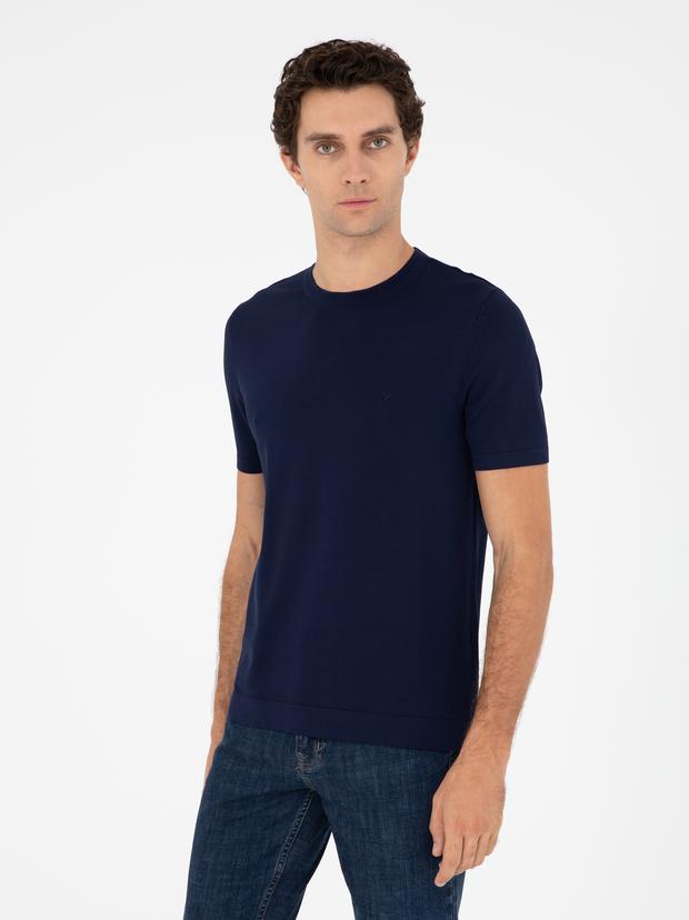 Lacivert Slim Fit Bisiklet Yaka Triko T-shirt