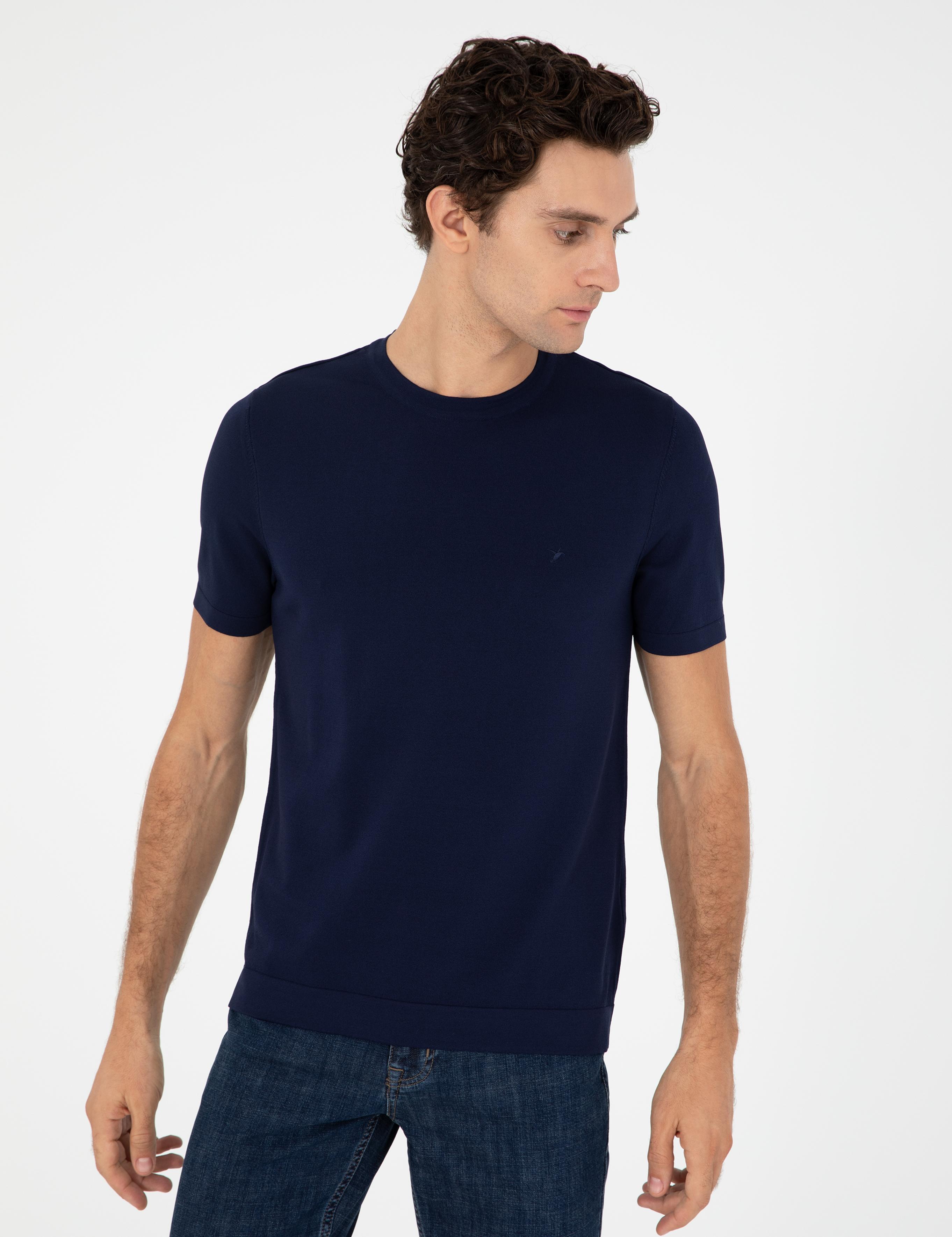 Lacivert Slim Fit Bisiklet Yaka Triko T-shirt - 50293169047