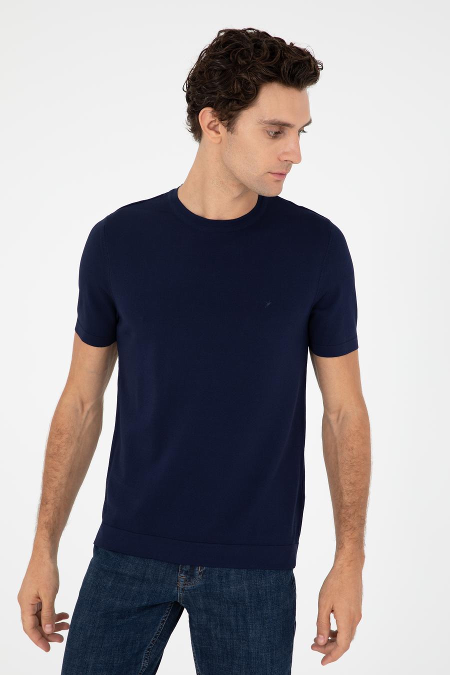 Lacivert Slim Fit Bisiklet Yaka Triko T-shirt - 50293169047