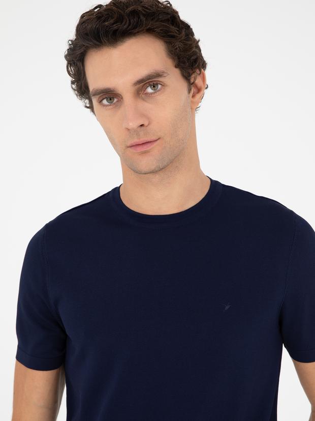 Lacivert Slim Fit Bisiklet Yaka Triko T-shirt