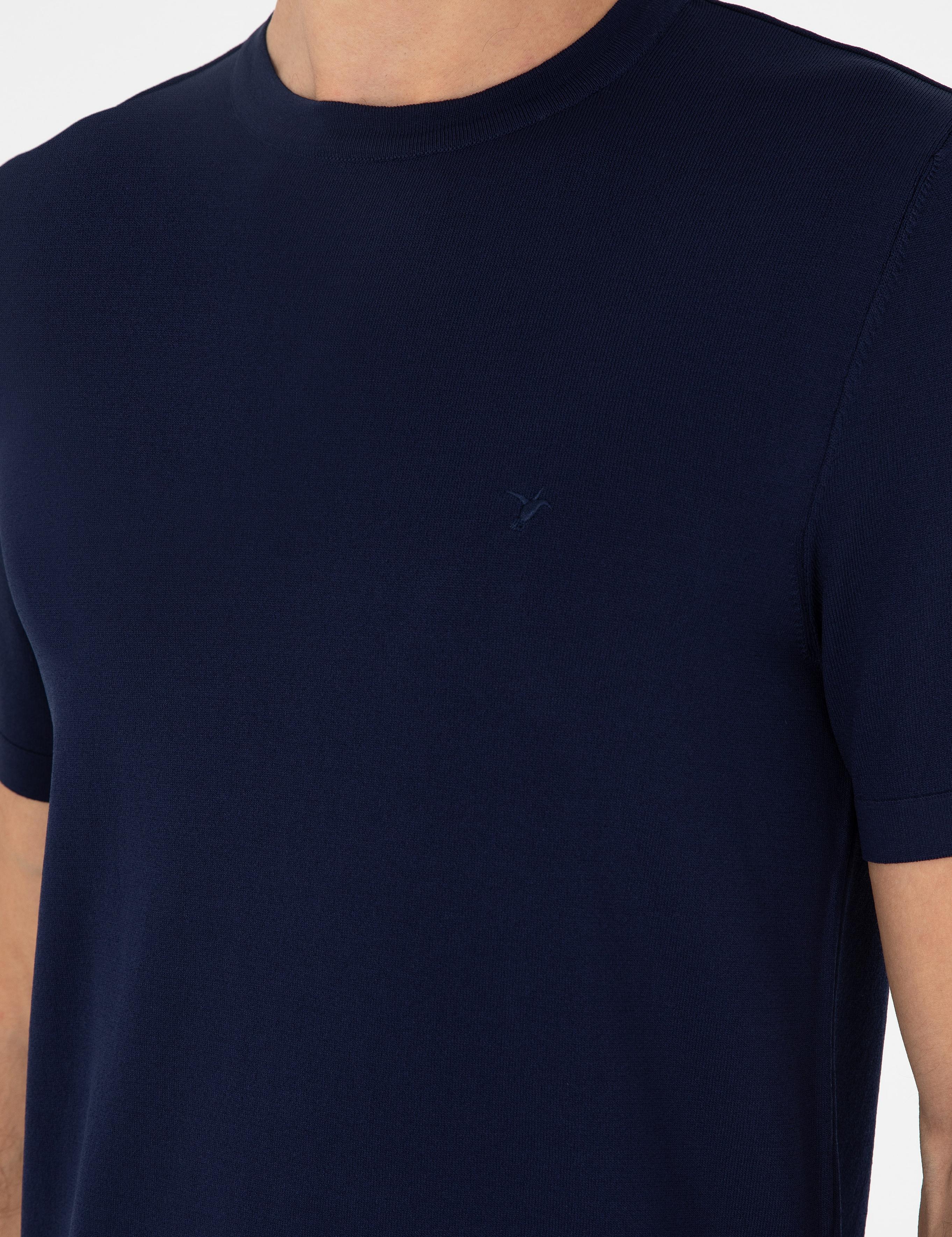 Lacivert Slim Fit Bisiklet Yaka Triko T-shirt - 50293169047