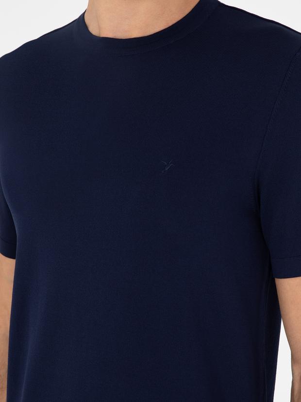 Lacivert Slim Fit Bisiklet Yaka Triko T-shirt