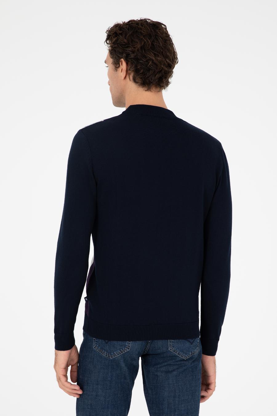 Lacivert Regular Fit Yün Karışımlı Bisiklet Yaka Triko Kazak - 50291921023