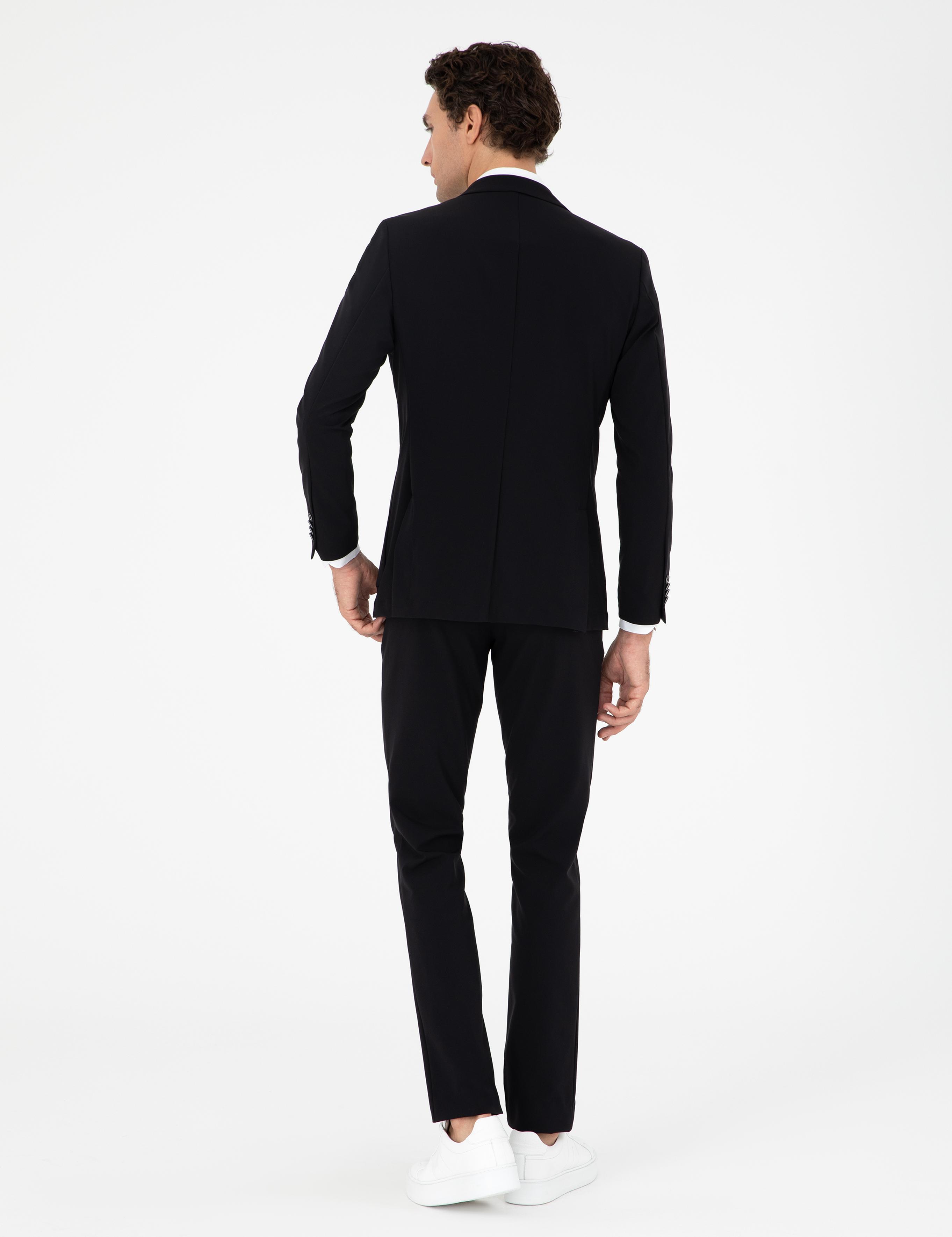 Siyah Slim Fit Mikro Desenli Takım Elbise - 50296939005