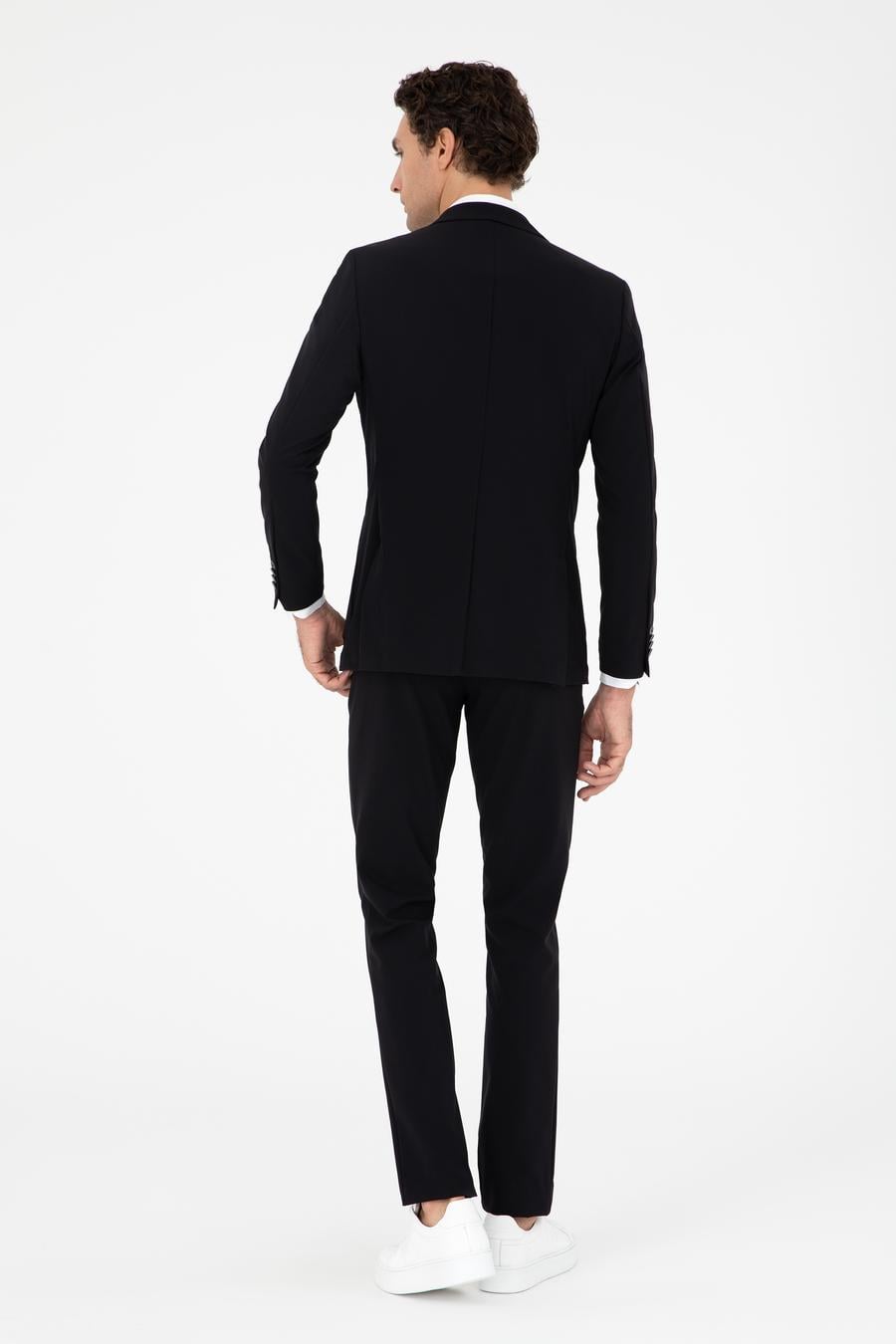 Siyah Slim Fit Mikro Desenli Takım Elbise - 50296939005