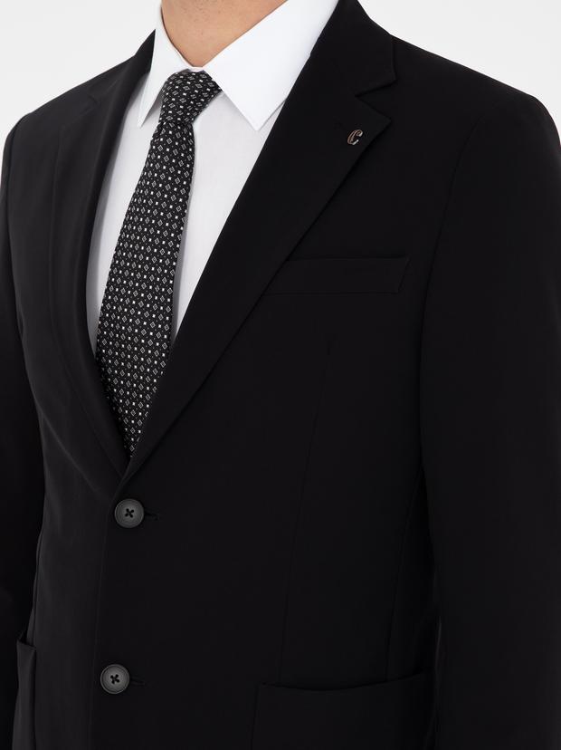 Siyah Slim Fit Mikro Desenli Takım Elbise