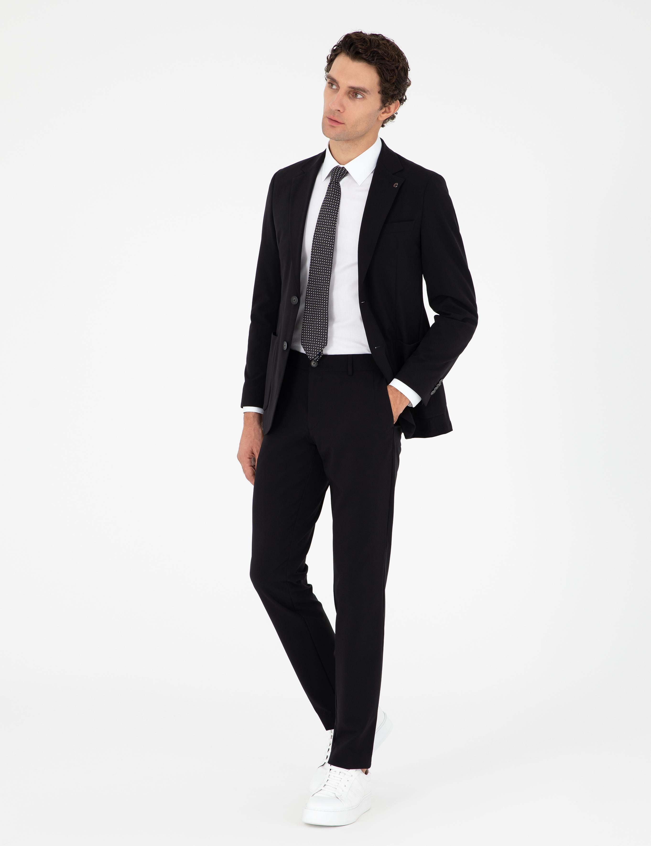 Siyah Slim Fit Mikro Desenli Takım Elbise - 50296939005