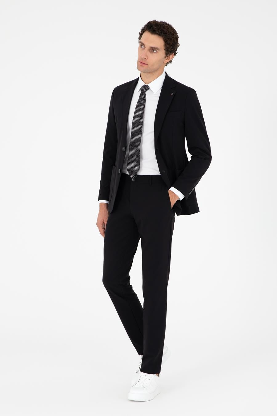 Siyah Slim Fit Mikro Desenli Takım Elbise - 50296939005