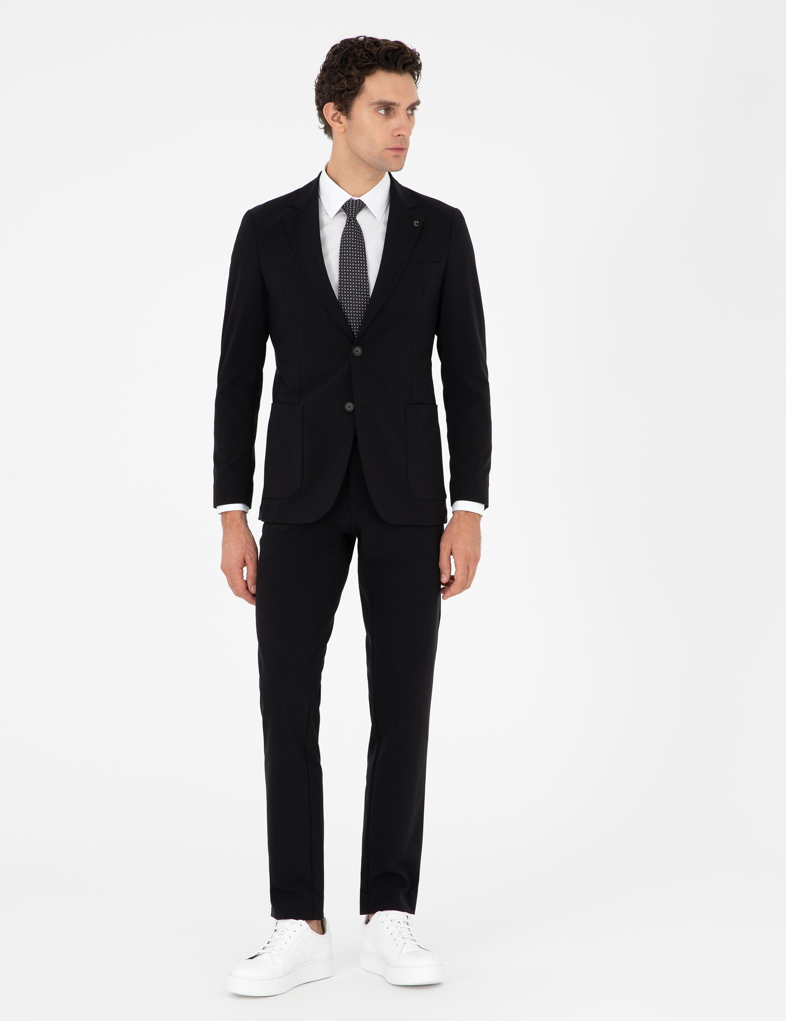 Siyah Slim Fit Mikro Desenli Takım Elbise - 50296939005