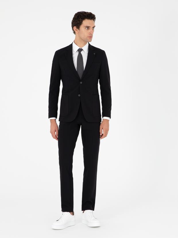 Siyah Slim Fit Mikro Desenli Takım Elbise