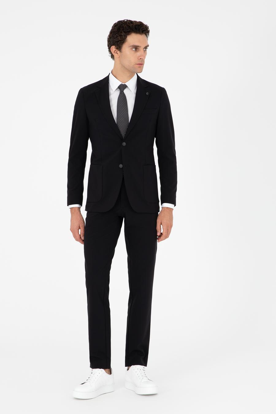 Siyah Slim Fit Mikro Desenli Takım Elbise - 50296939005