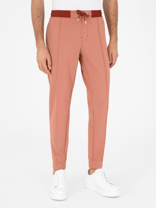 Turuncu Slim Fit Paçası Lastikli Nervürlü Eşofman Altı