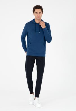 Lacivert Slim Fit Paçası Lastikli Nervürlü Eşofman Altı