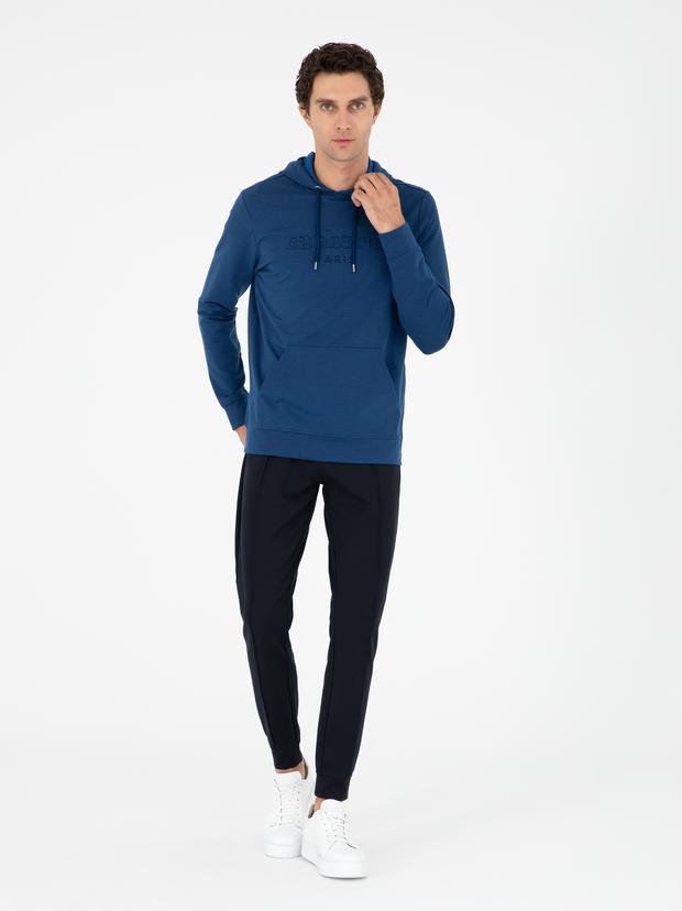 Lacivert Slim Fit Paçası Lastikli Nervürlü Eşofman Altı