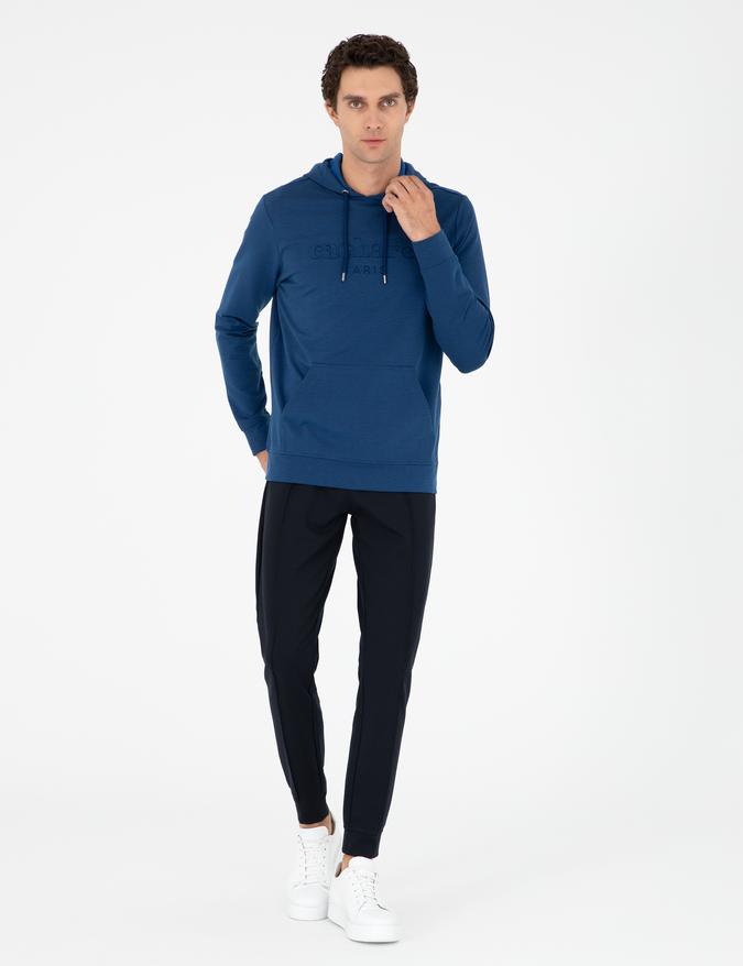 Lacivert Slim Fit Paçası Lastikli Nervürlü Eşofman Altı