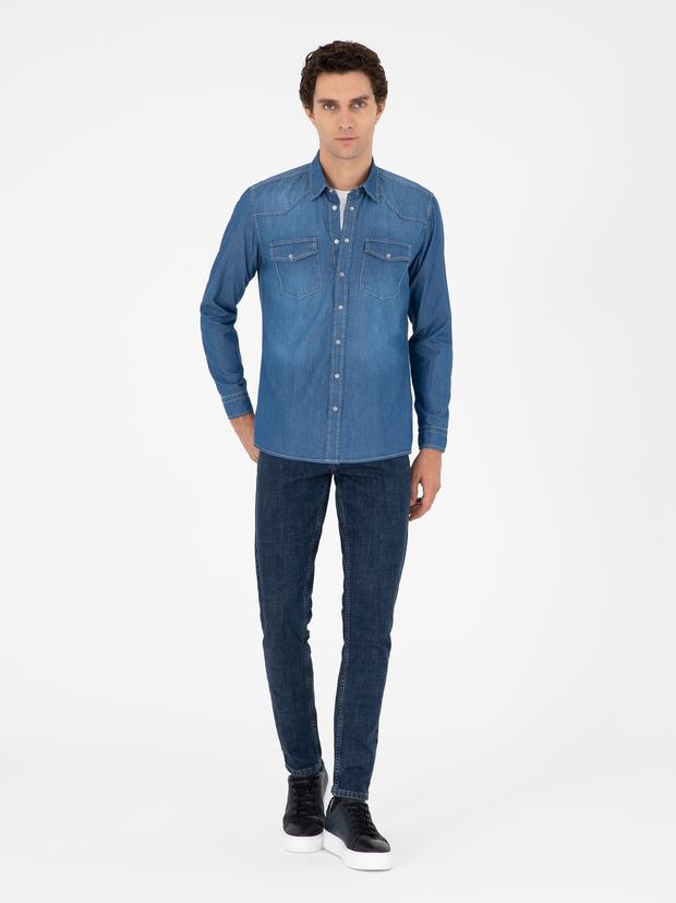 Lacivert Slim Fit Pamuk Karışımlı Jean Pantolon