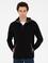 Siyah Regular Fit Pamuk Karışımlı Yarım Fermuarlı Kapüşonlu Sweatshirt