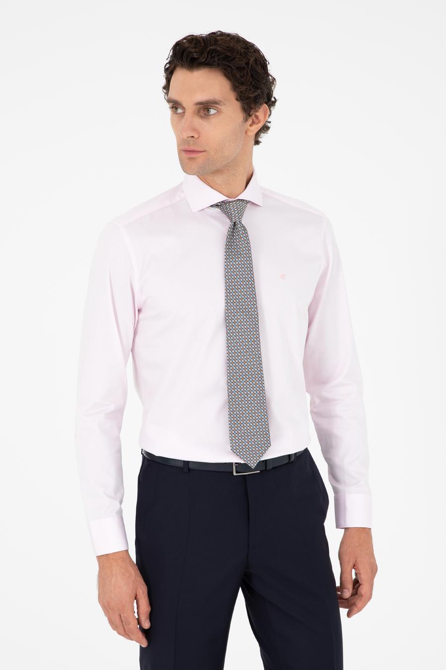 Açık Pembe Modern Fit Uzun Kollu Basic Gömlek - 50223149116