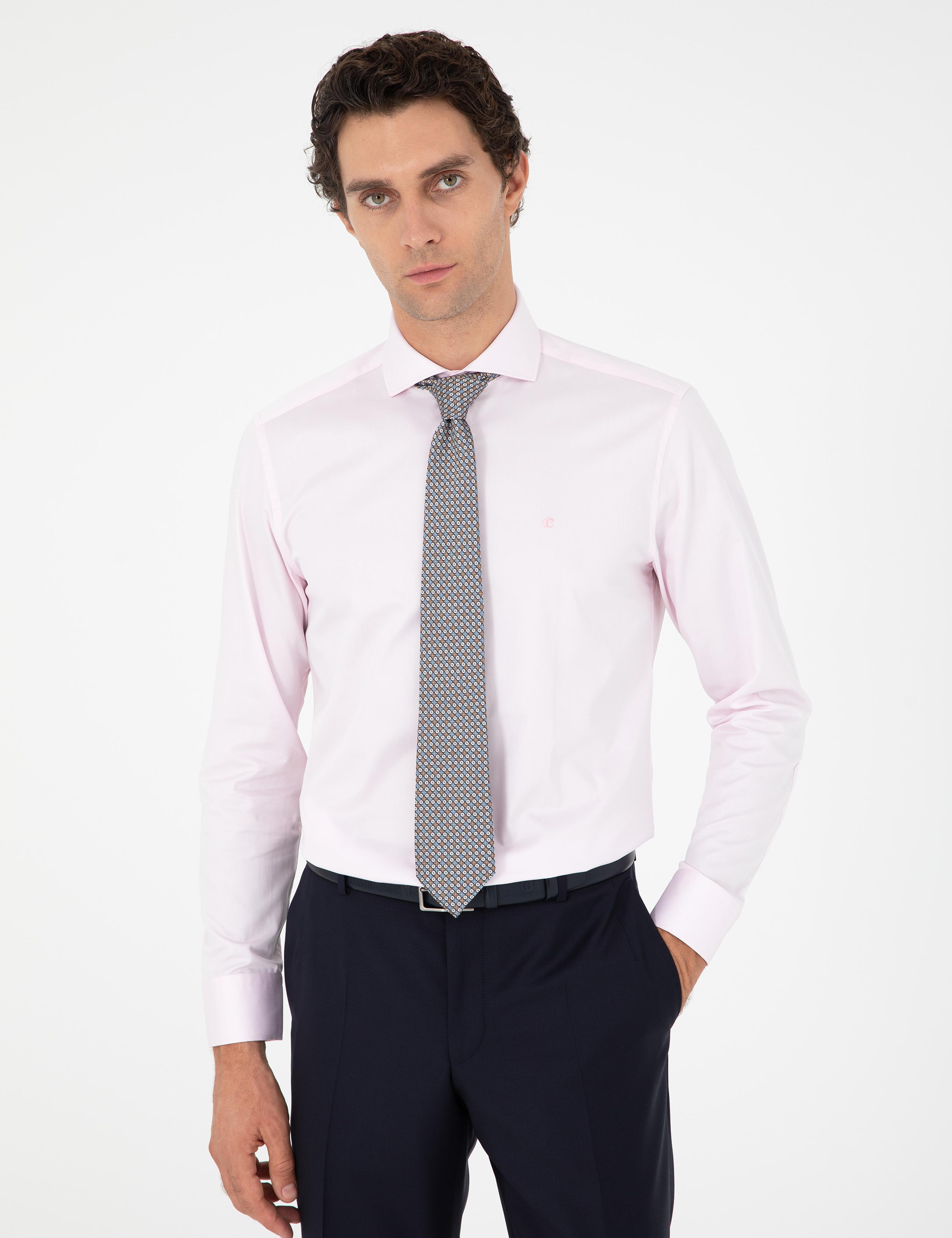 Açık Pembe Modern Fit Uzun Kollu Basic Gömlek - 50223149116
