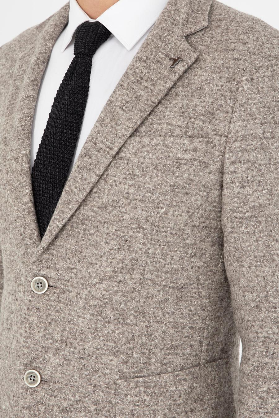 Bej Slim Fit Yün İpek Karışımlı Flanel Ceket - 50290528050