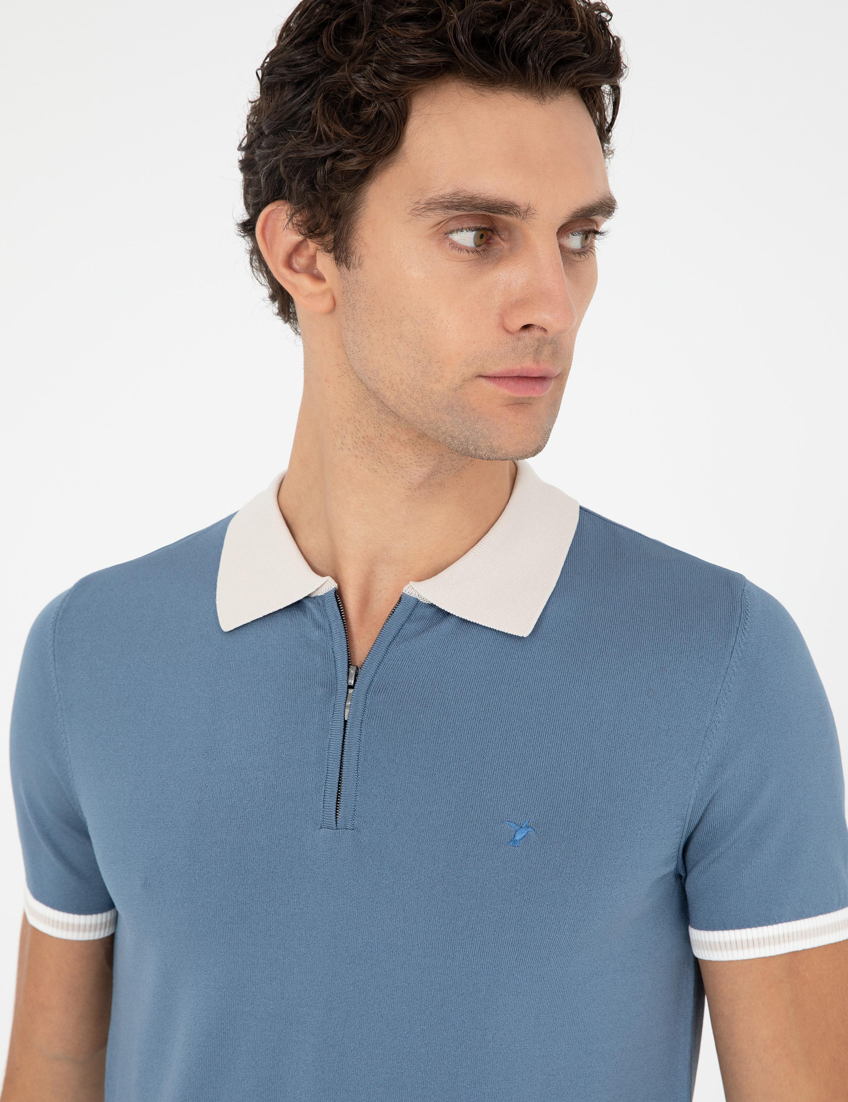 Mavi Slim Fit Fermuarlı Polo Yaka Triko T-shirt - 50285434043