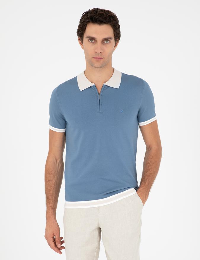 Mavi Slim Fit Fermuarlı Polo Yaka Triko T-shirt