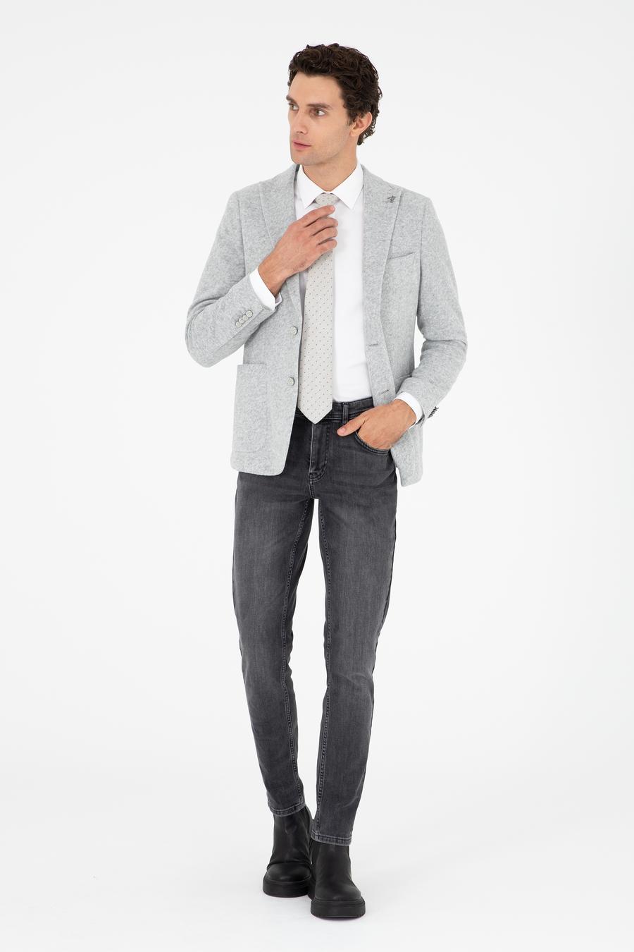 Açık Gri Slim Fit Yün Karışımlı Spor Ceket - 50290535047