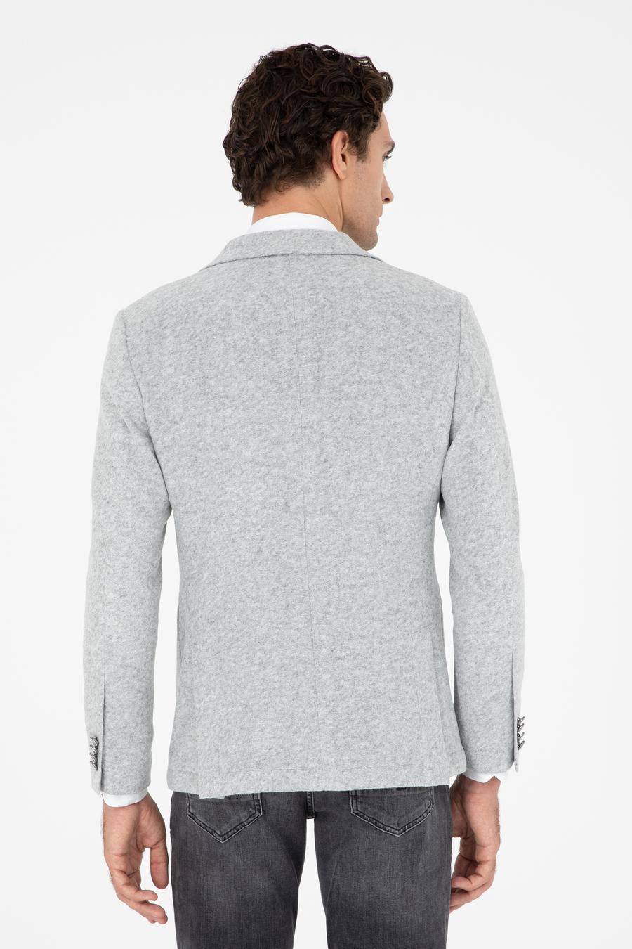 Açık Gri Slim Fit Yün Karışımlı Spor Ceket - 50290535047