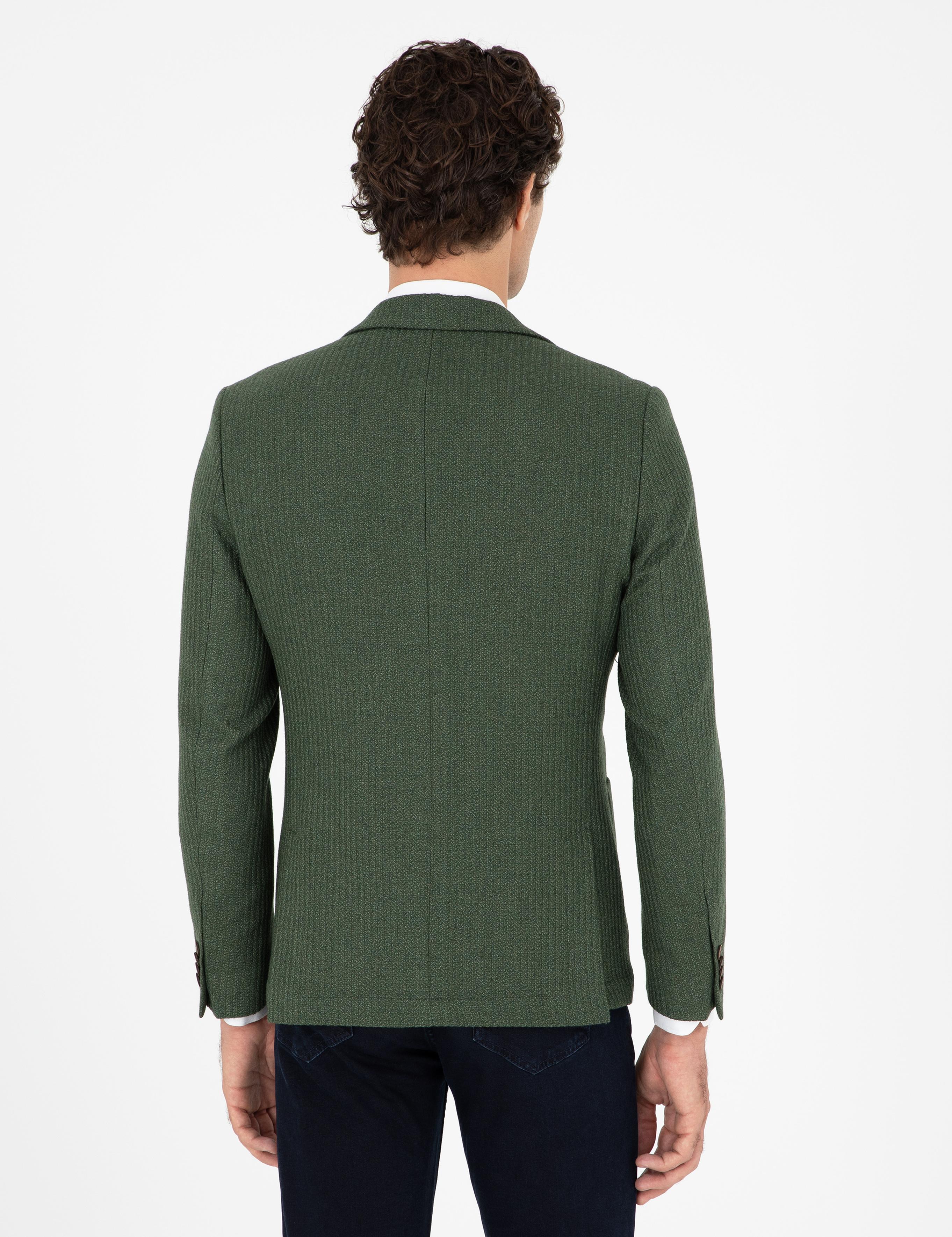 Haki Slim Fit Yün Karışımlı Balıksırtı Spor Ceket - 50290536047