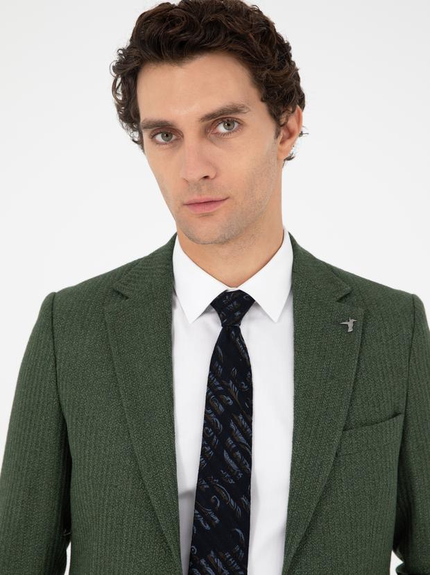 Haki Slim Fit Yün Karışımlı Balıksırtı Spor Ceket