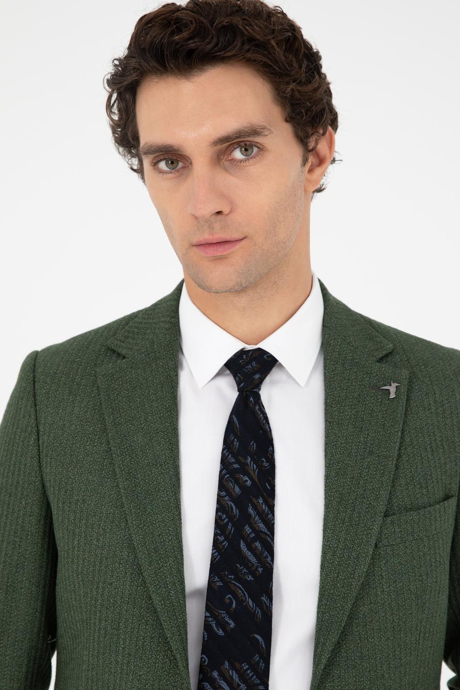 Haki Slim Fit Yün Karışımlı Balıksırtı Spor Ceket - 50290536047
