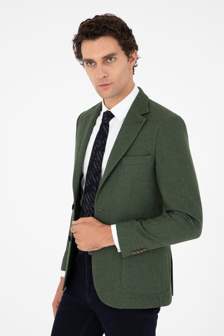Haki Slim Fit Yün Karışımlı Balıksırtı Spor Ceket - 50290536047