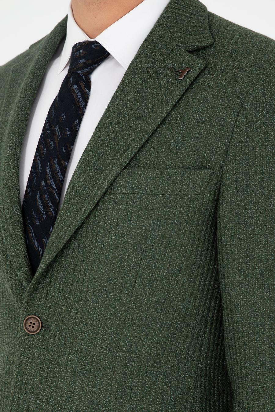 Haki Slim Fit Yün Karışımlı Balıksırtı Spor Ceket - 50290536047