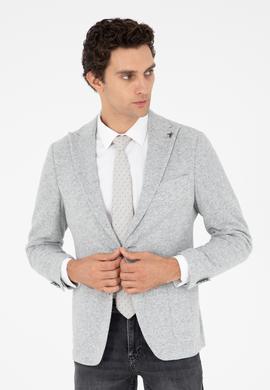 Açık Gri Slim Fit Yün Karışımlı Spor Ceket
