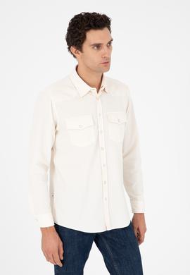 Ekru Regular Fit Pamuklu Cepli Gömlek