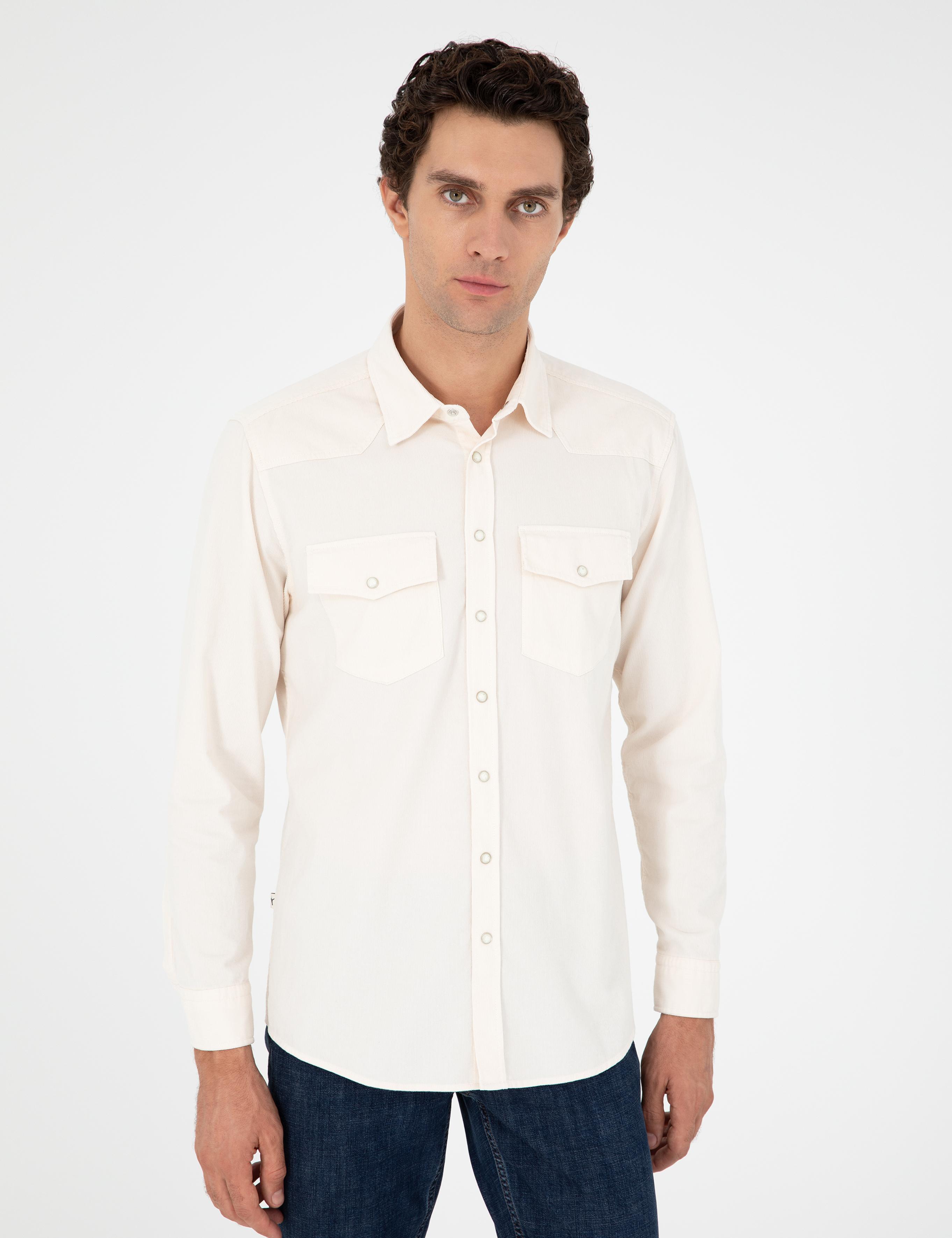 Ekru Regular Fit Pamuklu Cepli Gömlek - 50291369021