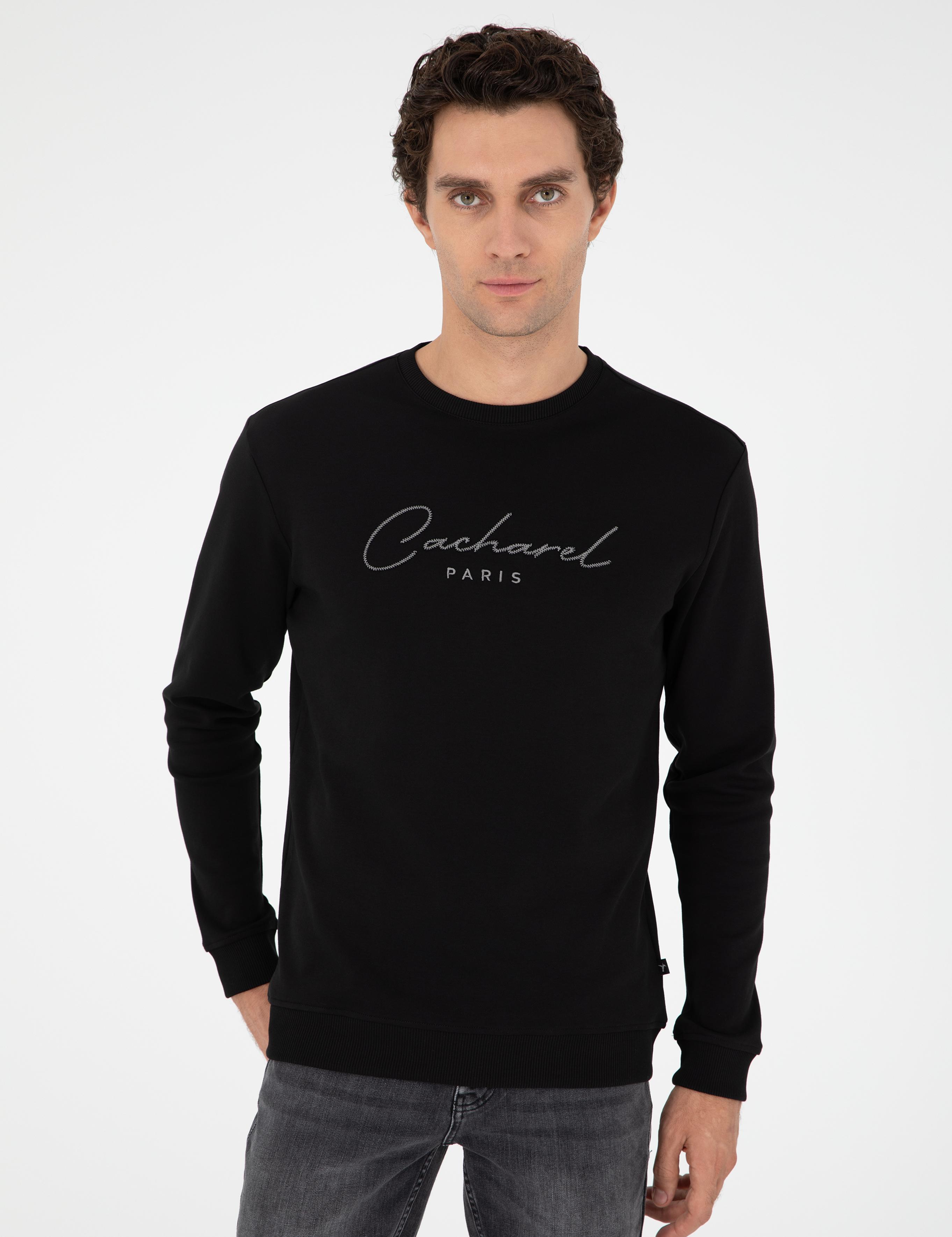 Siyah Regular Fit Bisiklet Yaka Pamuklu Sweatshirt - 50296883001