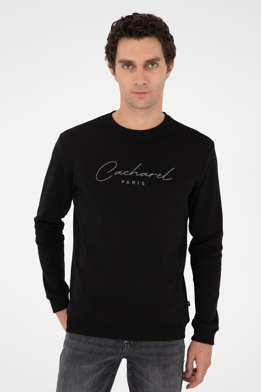 Siyah Regular Fit Bisiklet Yaka Pamuklu Sweatshirt - 50296883001