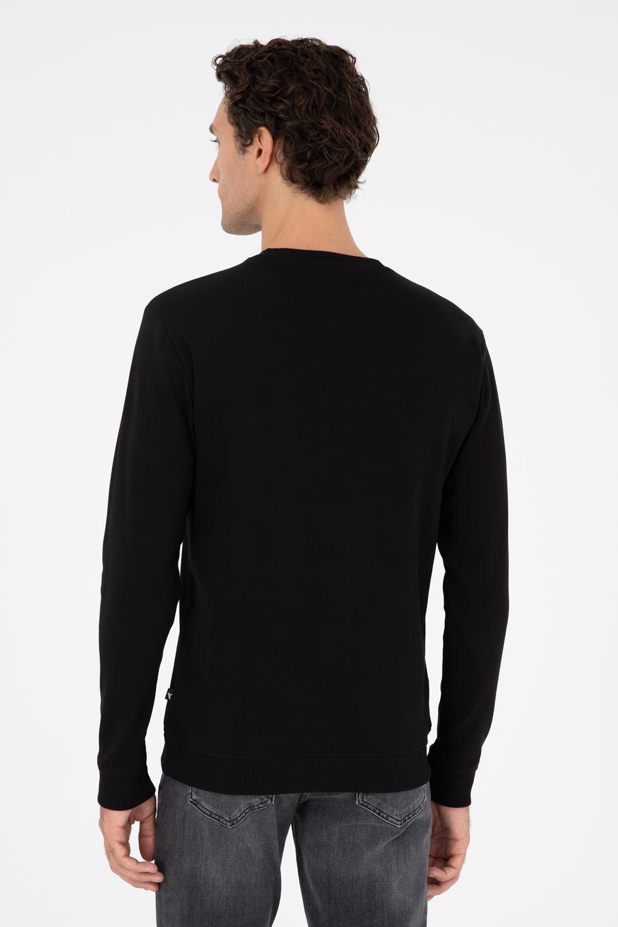 Siyah Regular Fit Bisiklet Yaka Pamuklu Sweatshirt - 50296883001